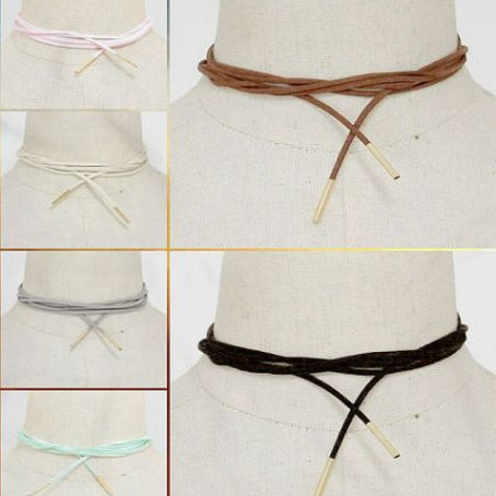 Long Suede Tie Choker Necklace with Gold Ends